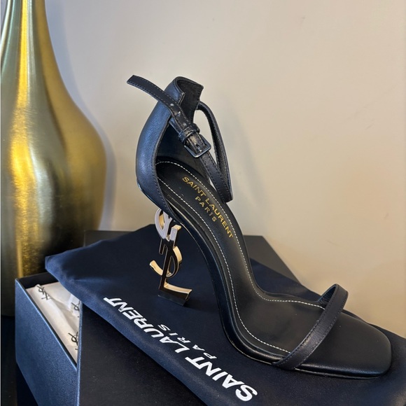 Saint Laurent Black Logo Heel Sandals - Picture 1 of 3